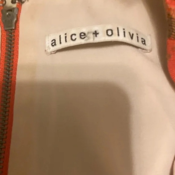 Alice + Olivia Mollie Fit and Flare Orange Brocade Floral Mini Dress Size 6 - Picture 10 of 11